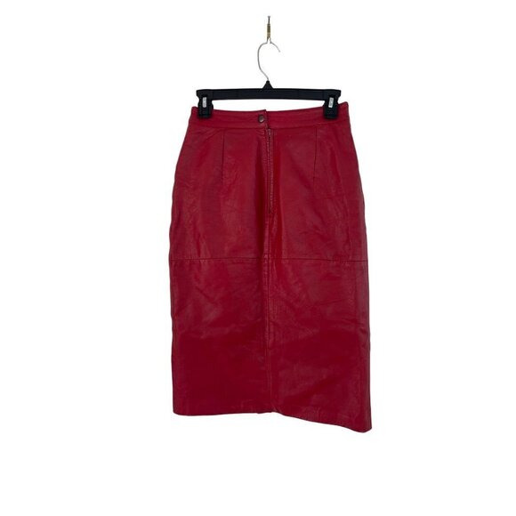 Joie De Vie Vintage Womens Skirt Size 6 Red Leather Snap Slit Mini India - Picture 6 of 7